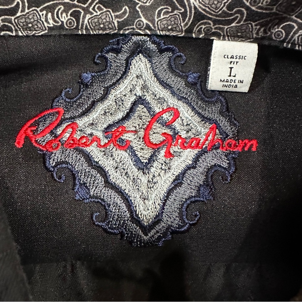 Robert Graham Classic Fit Black Jacquard Shirt Mens Large L - Picture 5 of 9